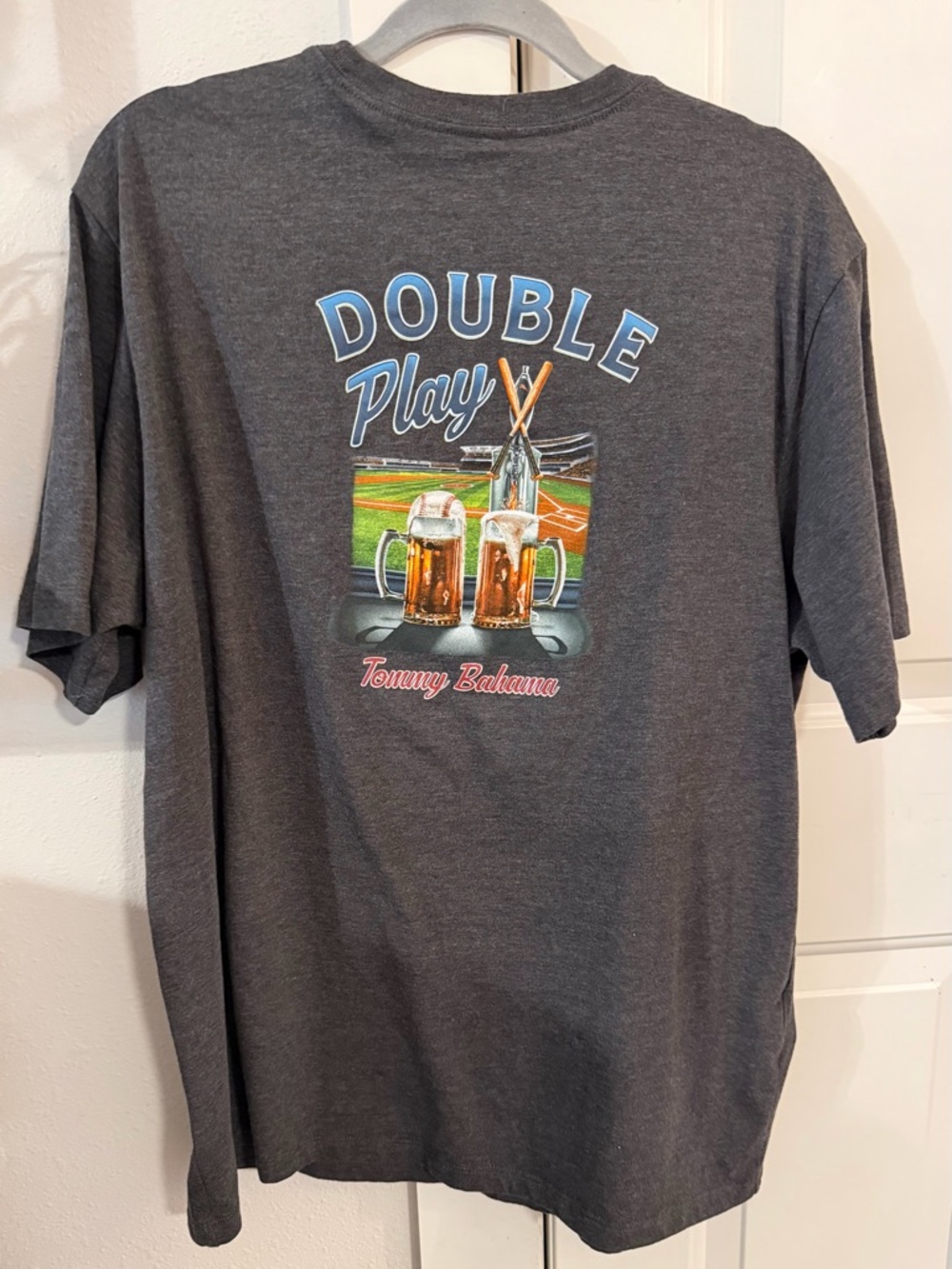 Tommy Bahama Gray 'Double Play' Short Sleeve Tee with Beer Graphic